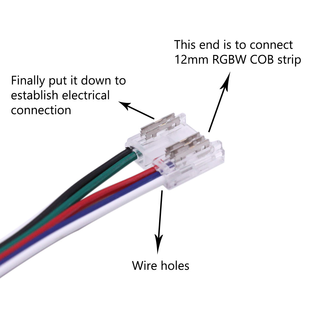 12mm COB RGBW LED Strip 5 Pin Connector Strip to Wire Type
